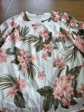BloomChic White Blouse with Pink Floral Print